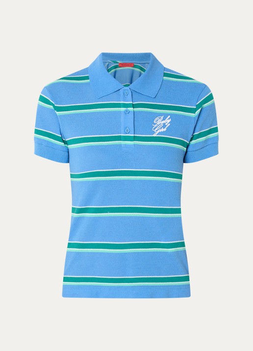 Max & Co Polo met logo en streepprint - voorkant 2 blauw