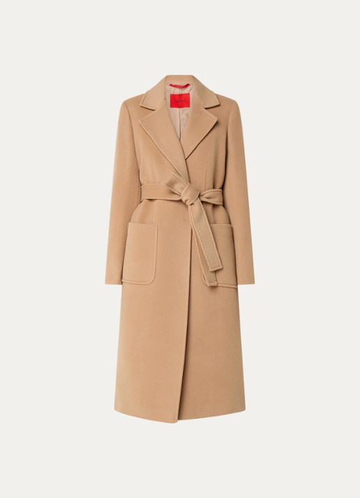 Max & Co Runaway mantel van wol met strikceintuur en opgestikte zakken - voorkant 4 camel