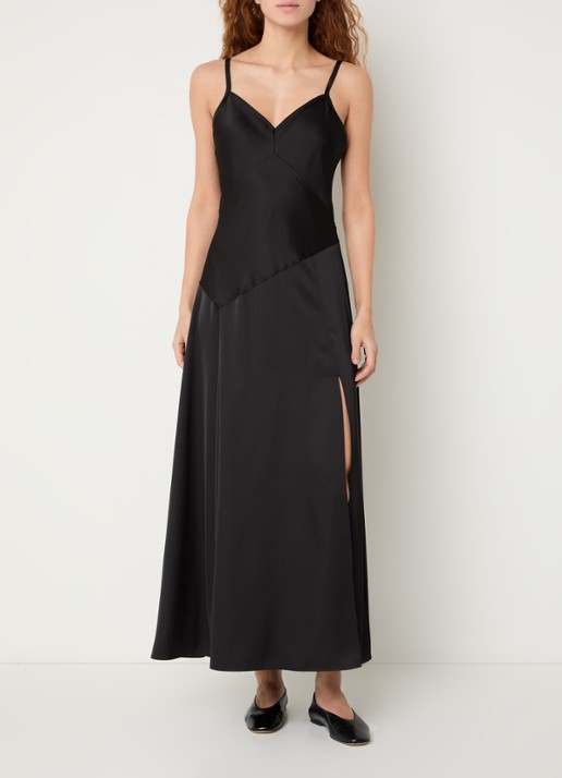 Max & Co Sasia maxi jurk van satijn met split - detail 4 zwart