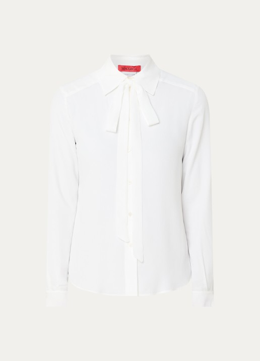 Max & Co Semi-transparante blouse met sjaalkraag - voorkant wit
