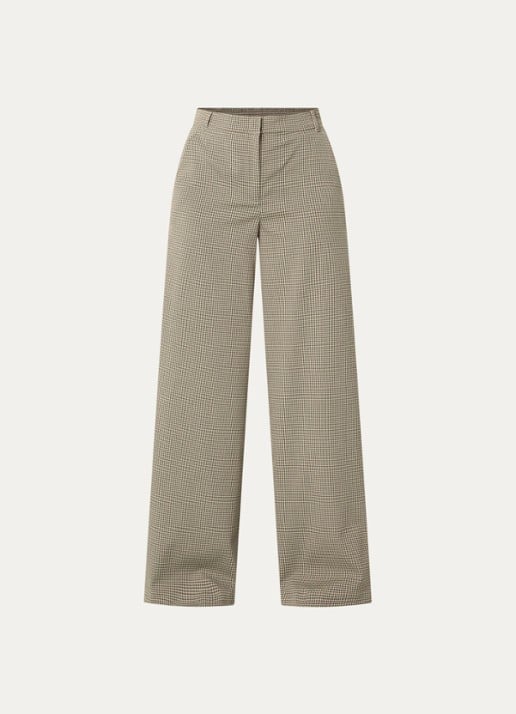 Max & Co Sospiro high waist loose fit pantalon met ruitdessin - voorkant beige