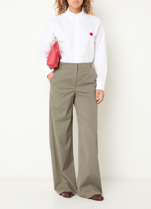 Max & Co Sospiro high waist loose fit pantalon met ruitdessin - voorkant 2 beige