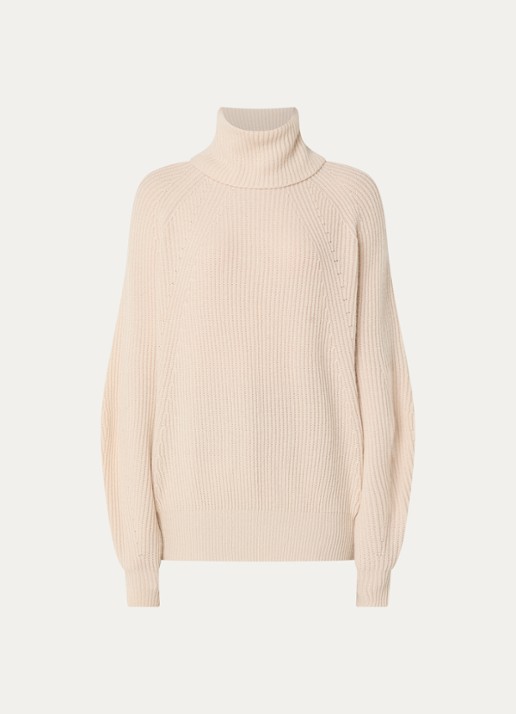 Max & Co Tempra ribgebreide trui in kasjmier wolblend met col - voorkant beige