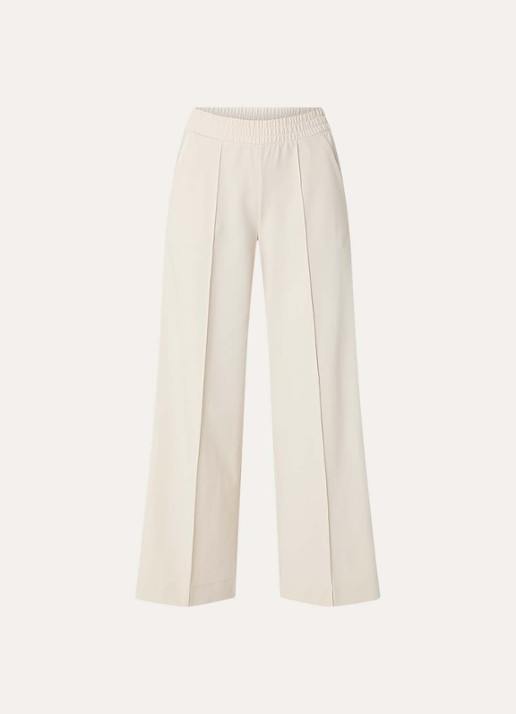 Max & Co Ululato high waist wide fit pantalon met logo en persplooi - voorkant beige