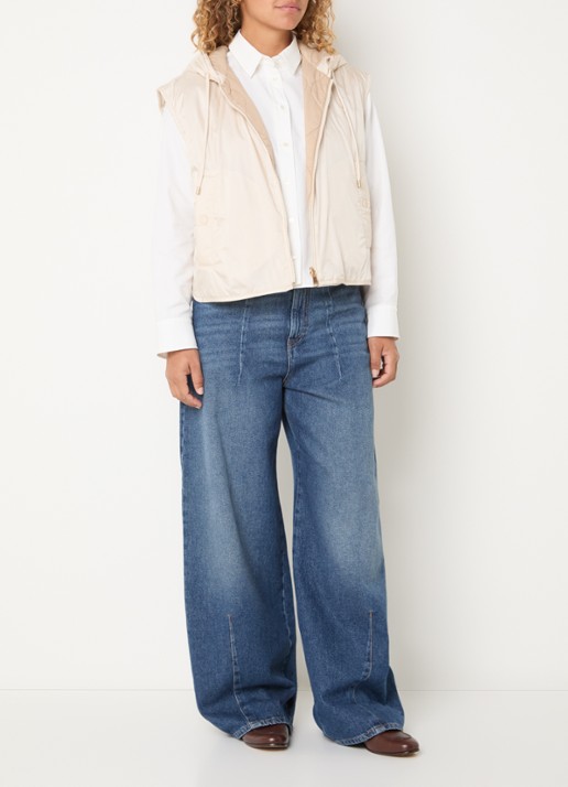 Max Mara Accenni bodywarmer met steekzakken en capuchon - voorkant 4 creme