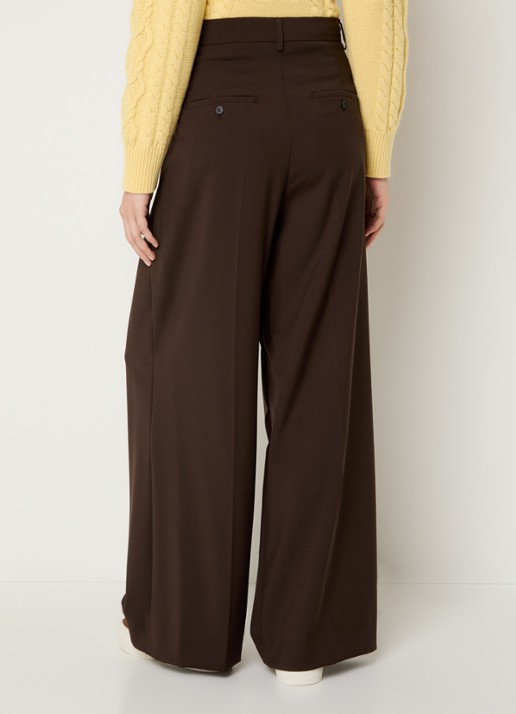 Max Mara Adelfi high waist wide fit pantalon van scheerwol - achterkant donkerbruin