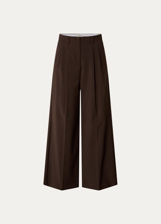 Max Mara Adelfi high waist wide fit pantalon van scheerwol - voorkant 3 donkerbruin