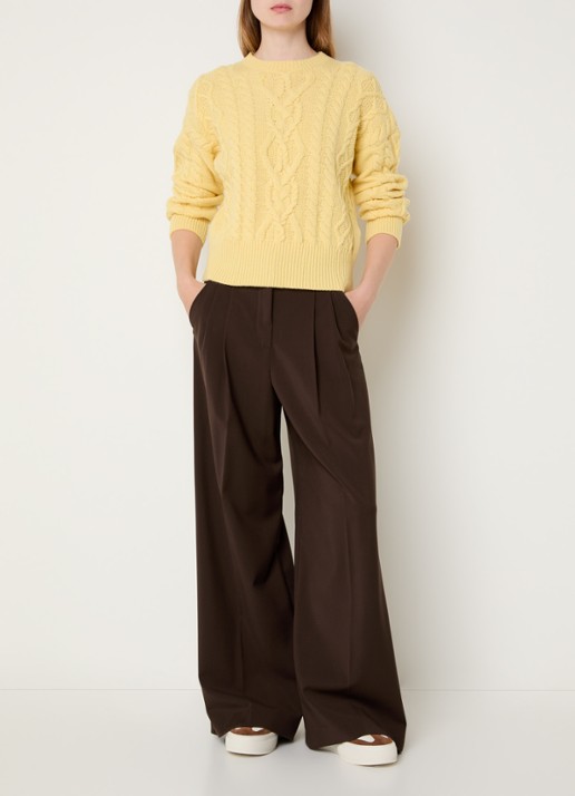 Max Mara Adelfi high waist wide fit pantalon van scheerwol - voorkant 4 donkerbruin