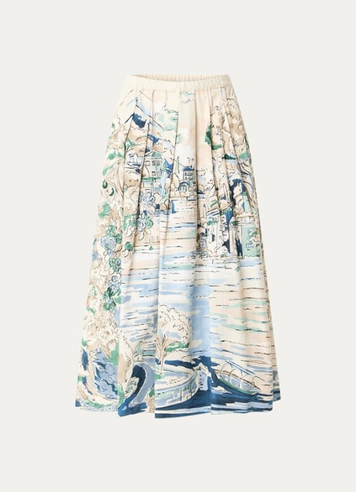 Max Mara Adepto midi plooirok met print - voorkant lichtblauw