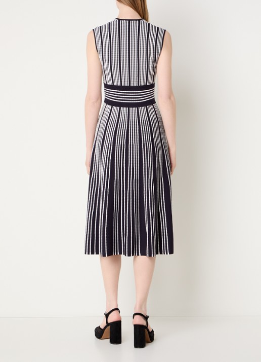 Max Mara Agreste midi jurk met V-hals en streepprint - achterkant 4 donkerblauw