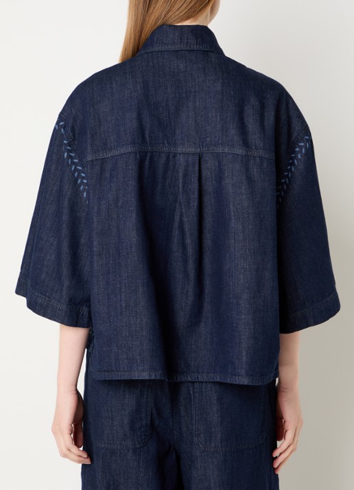 Max Mara Alare blouse van denim met print - achterkant indigo