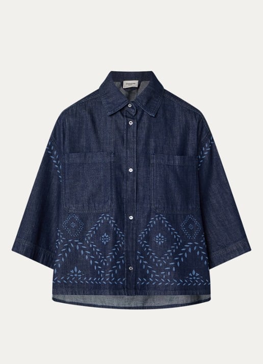 Max Mara Alare blouse van denim met print - voorkant 3 indigo