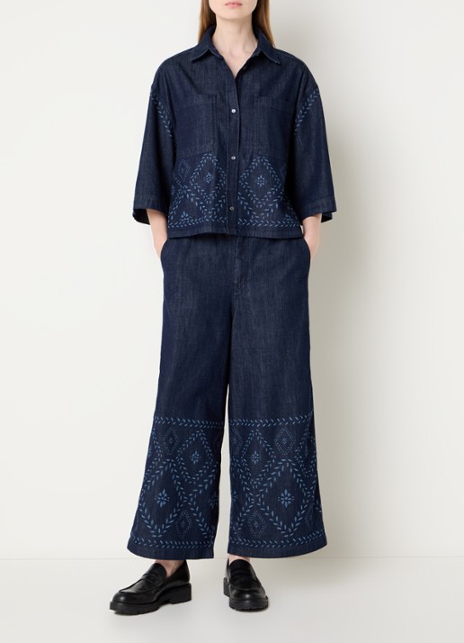 Max Mara Alare blouse van denim met print - voorkant 4 indigo