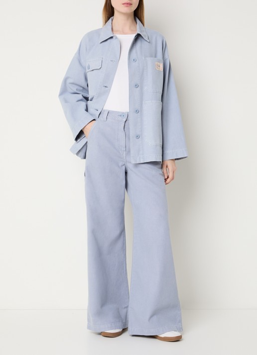 Max Mara Album jack van canvas met opgestikte zakken - voorkant 4 lichtblauw