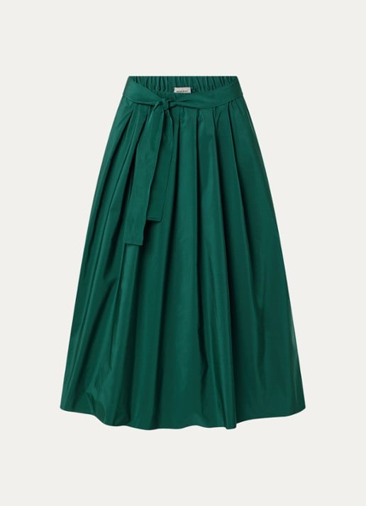 Max Mara Alpaca maxi A-lijn rok met steekzakken en strikceintuur - voorkant 2 donkergroen