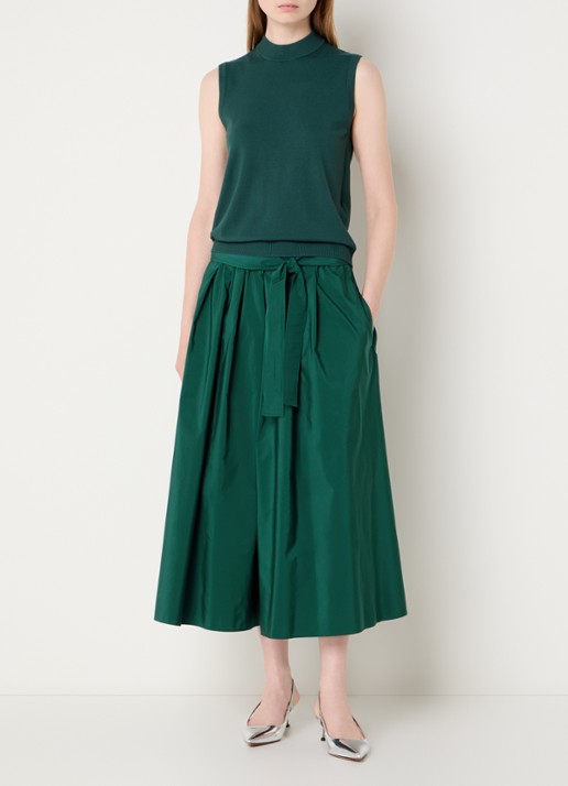 Max Mara Alpaca maxi A-lijn rok met steekzakken en strikceintuur - voorkant 3 donkergroen