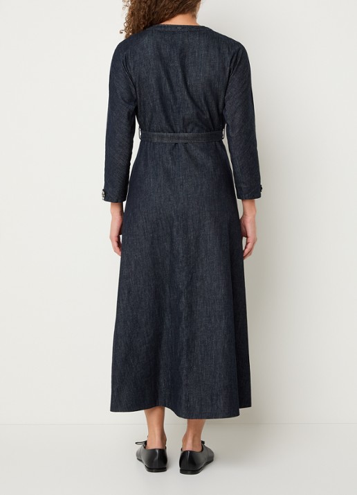 Max Mara Ambra midi A-lijn denim blousejurk met kralendecoratie - achterkant 4 donkerblauw