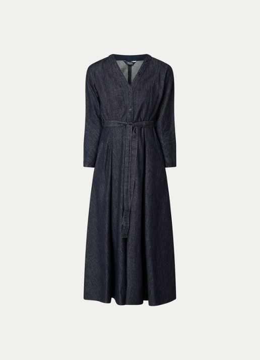Max Mara Ambra midi A-lijn denim blousejurk met kralendecoratie - voorkant 2 donkerblauw