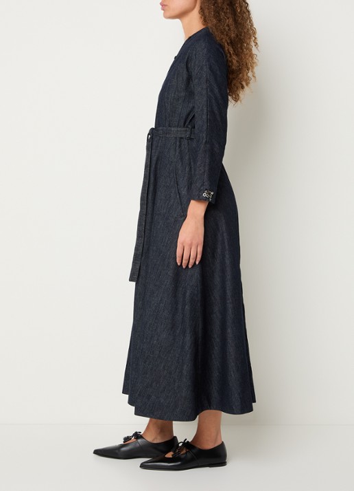 Max Mara Ambra midi A-lijn denim blousejurk met kralendecoratie - voorkant 3 donkerblauw