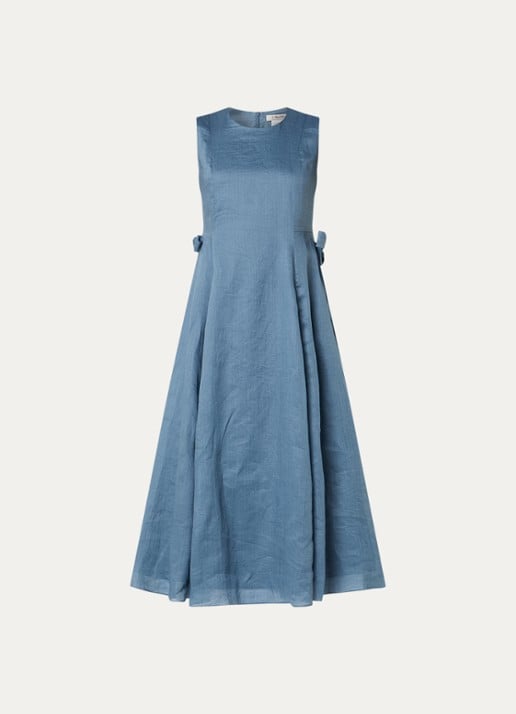Max Mara Aquile midi jurk met strikdetail  - voorkant 2 staalblauw