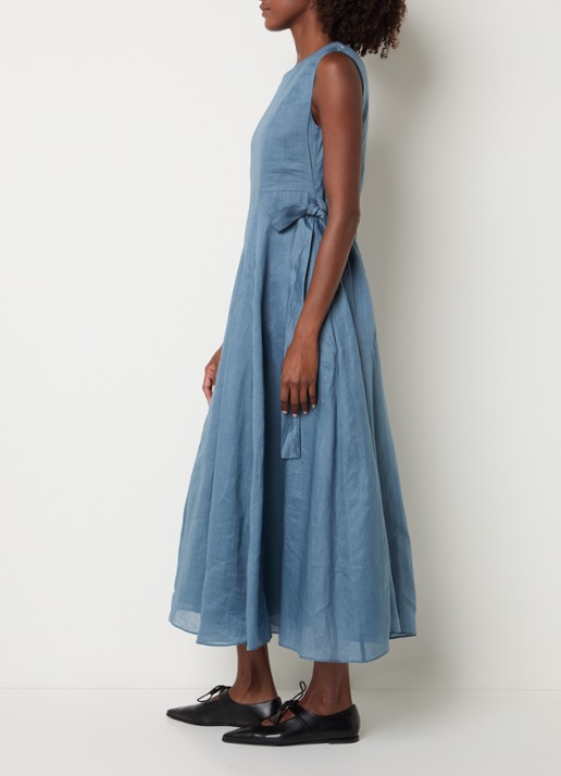 Max Mara Aquile midi jurk met strikdetail  - voorkant 3 staalblauw