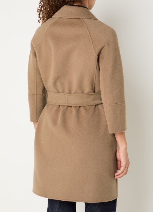 Max Mara Arona mantel van scheerwol met steekzakken en strikceintuur - achterkant 4 camel