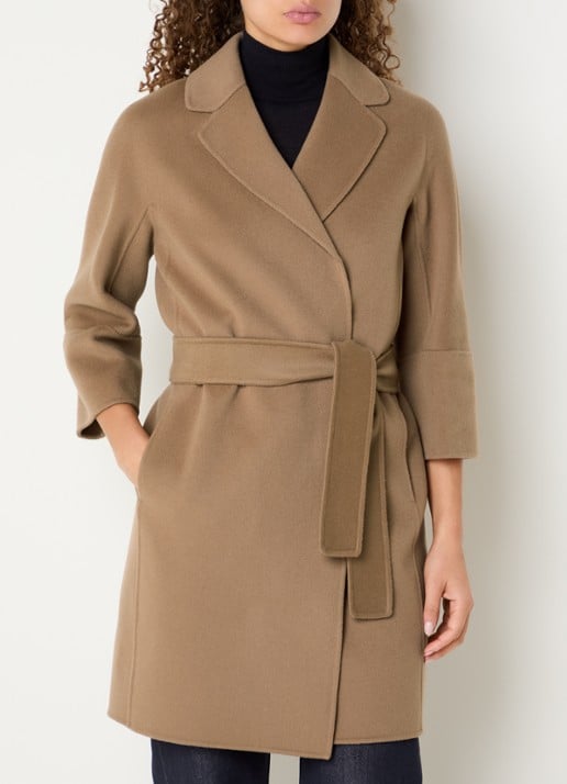 Max Mara Arona mantel van scheerwol met steekzakken en strikceintuur