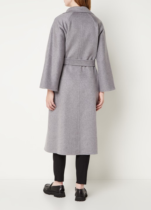 Max Mara Arona mantel van scheerwol met strikceintuur - achterkant 2 lichtgrijs