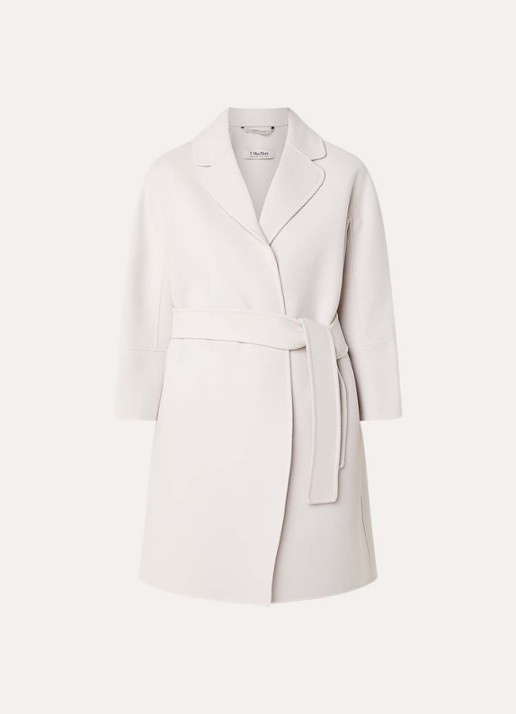 Max Mara Arona mantel van wol met strikceintuur - voorkant ivoor