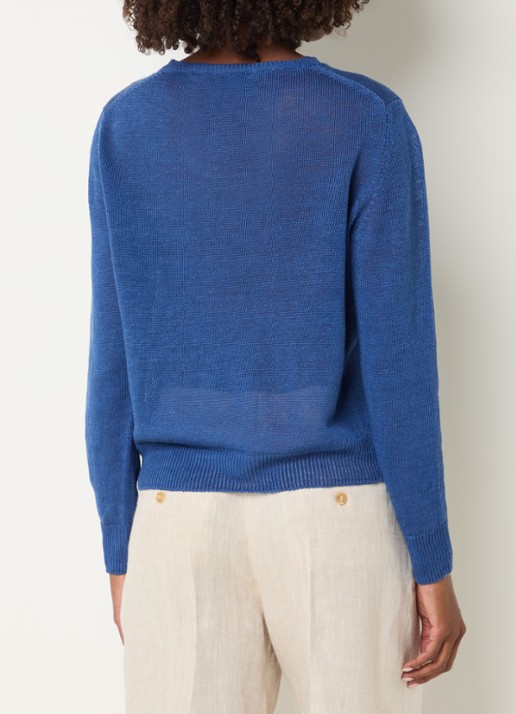 Max Mara Atzeco grofgebreide top van linnen - achterkant blauw