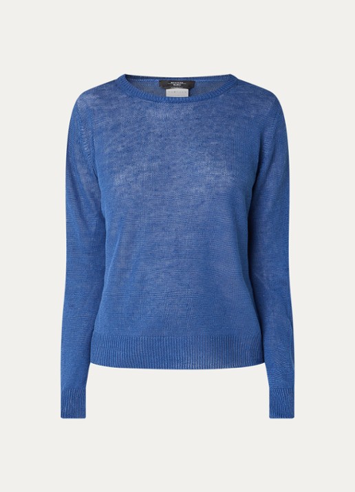 Max Mara Atzeco grofgebreide top van linnen - voorkant 2 blauw