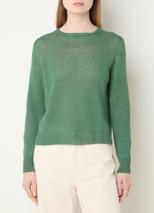 Max Mara Atzeco grofgebreide top van linnen - detail 4 donkergroen