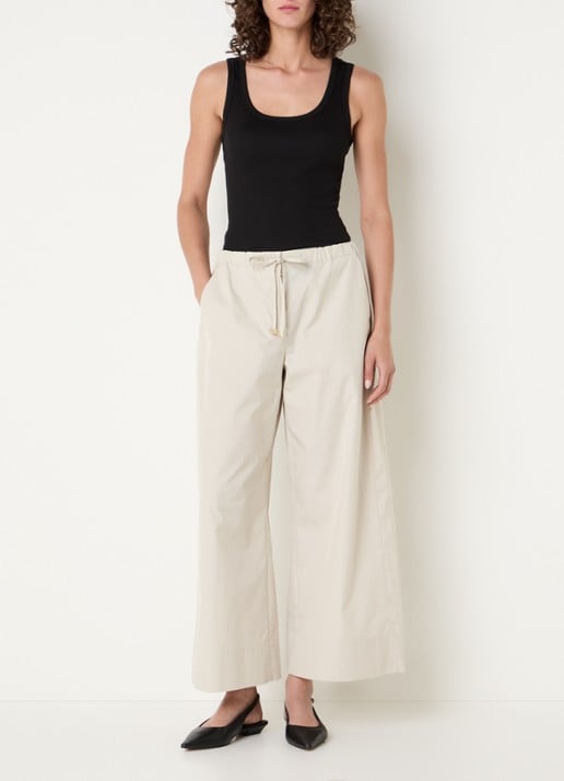 Max Mara Aureo high waist wide fit broek met strikceintuur - voorkant 3 beige