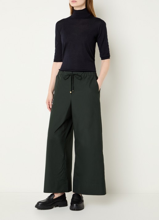 Max Mara Aureo high waist wide fit broek met strikceintuur - voorkant 3 donkergroen