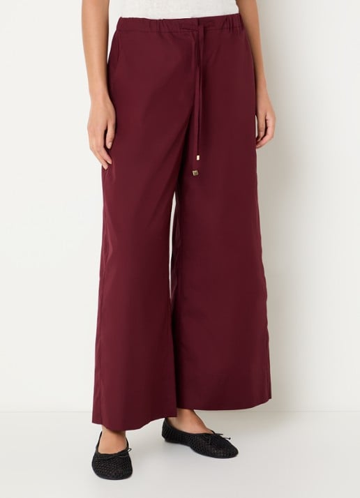 Max Mara Aureo high waist wide fit broek met strikceintuur - detail bordeauxrood