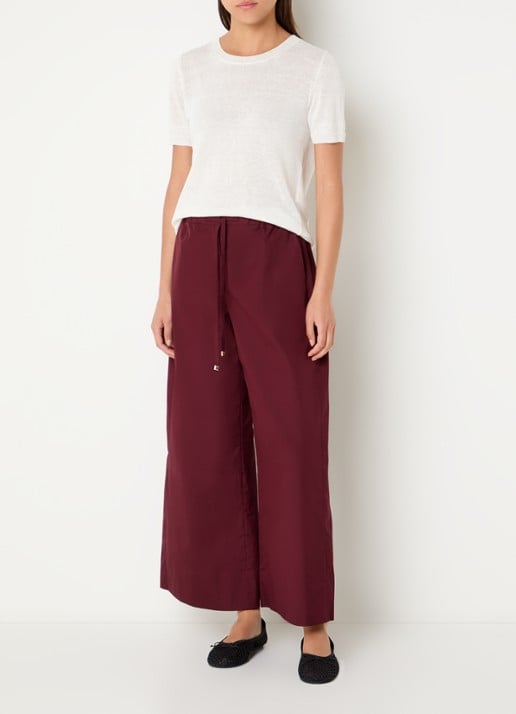 Max Mara Aureo high waist wide fit broek met strikceintuur - voorkant 3 bordeauxrood