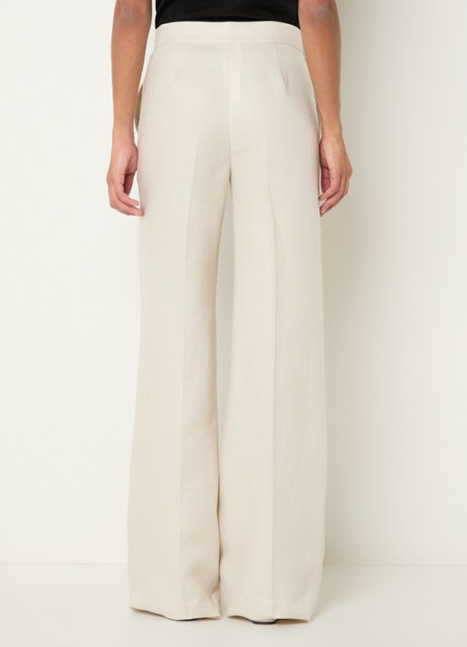 Max Mara Badesse high waist wide fit pantalon van linnen met steekzakken - achterkant creme