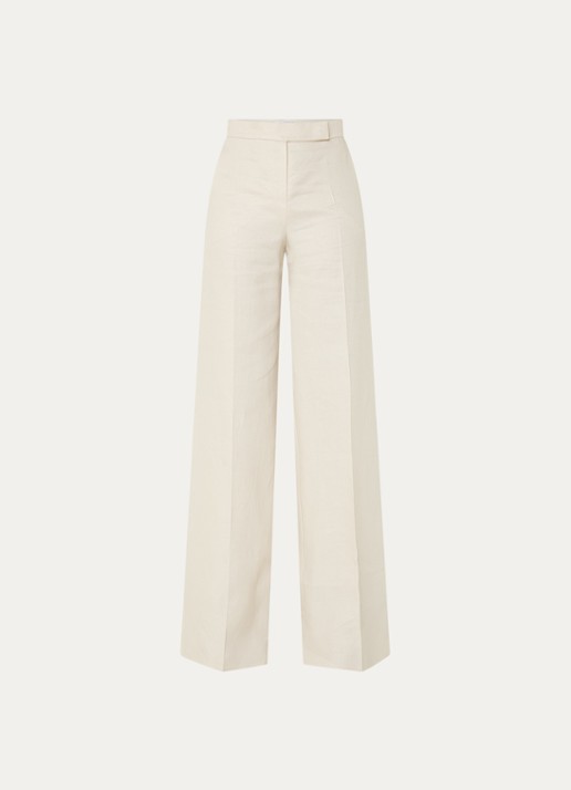 Max Mara Badesse high waist wide fit pantalon van linnen met steekzakken - voorkant 3 creme