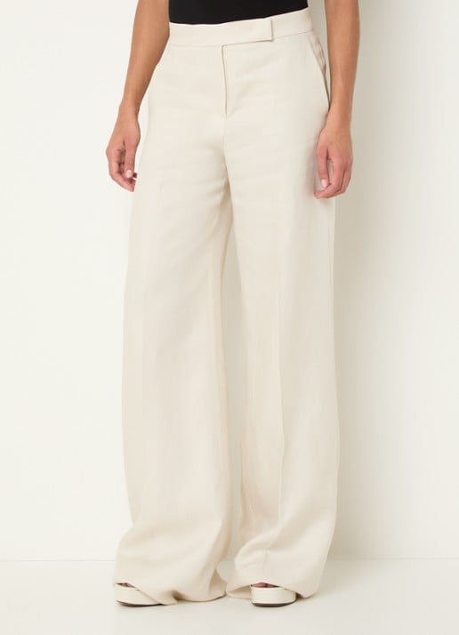 Max Mara Badesse high waist wide fit pantalon van linnen met steekzakken
