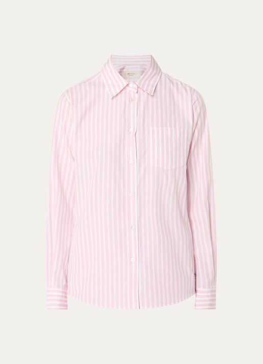 Max Mara Bahamas blouse met streepprint en borstzak - voorkant 4 roze