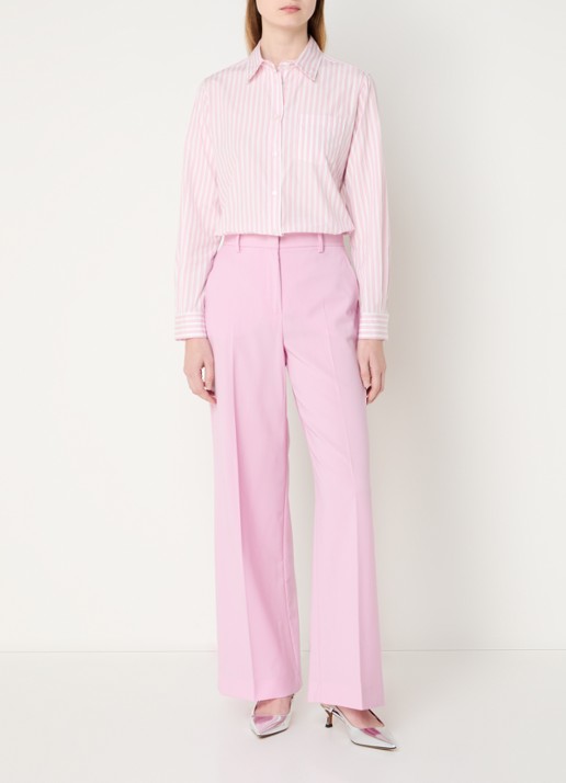Max Mara Bahamas blouse met streepprint en borstzak - voorkant 5 roze