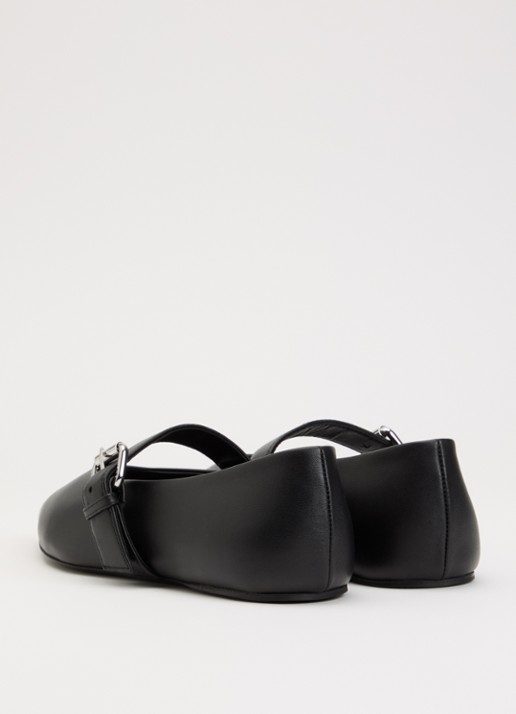 Max Mara Ballerina van kalfsleer met gespdetail - achterkant 2 zwart