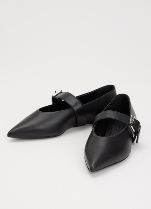 Max Mara Ballerina van kalfsleer met gespdetail - detail 3 zwart