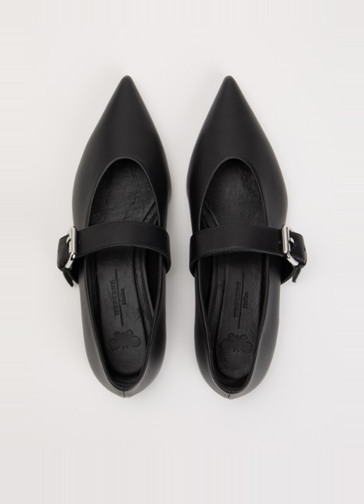 Max Mara Ballerina van kalfsleer met gespdetail - detail 4 zwart