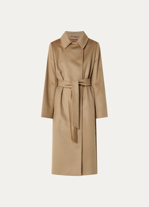 Max Mara Bcollag mantel van scheerwol met strikceintuur - voorkant beige