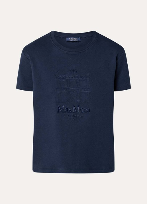 Max Mara Bella T-shirt met logoprint - voorkant donkerblauw