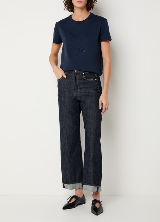 Max Mara Bella T-shirt met logoprint - voorkant 2 donkerblauw
