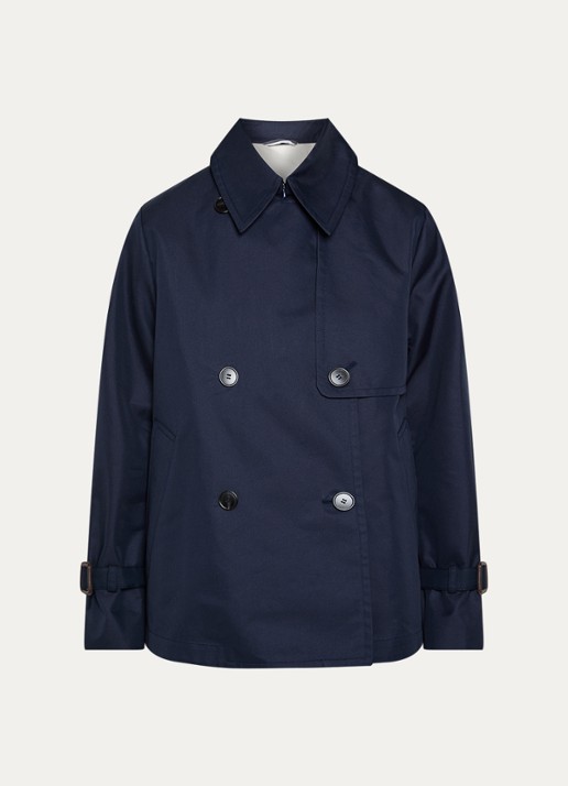 Max Mara Biglia double-breasted trenchcoat met split - voorkant 3 donkerblauw