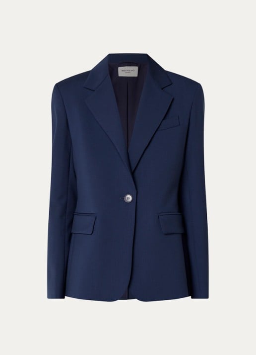 Max Mara Blazer in wolblend met klepakken - voorkant 3 donkerblauw