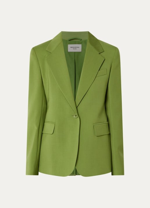 Max Mara Blazer in wolblend met klepakken - voorkant 2 groen